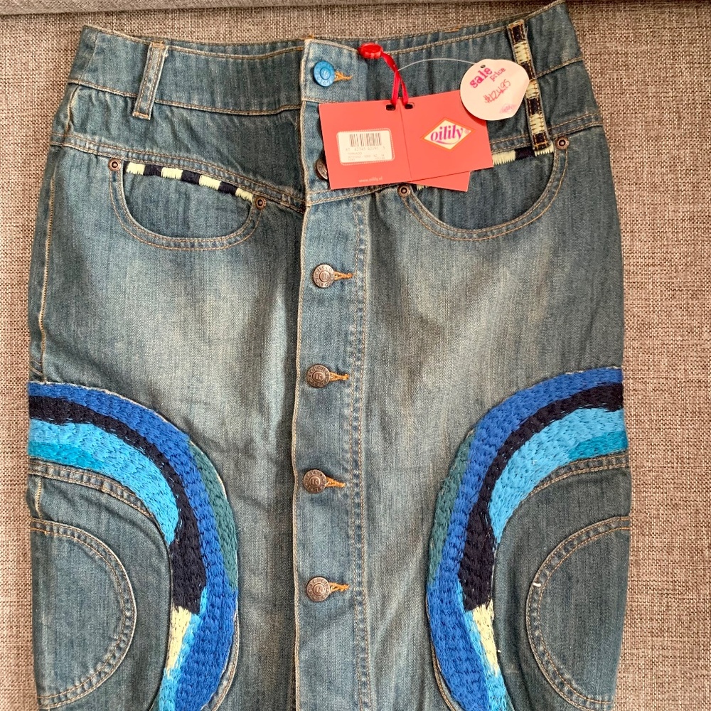 Oilily Embroidered Denim Skirt Nwt